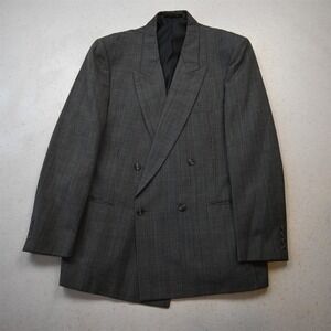 Vtg 90s Double Breasted 40R Gray Wool Mens Blazer Suit Jacket‎ Sport Coat